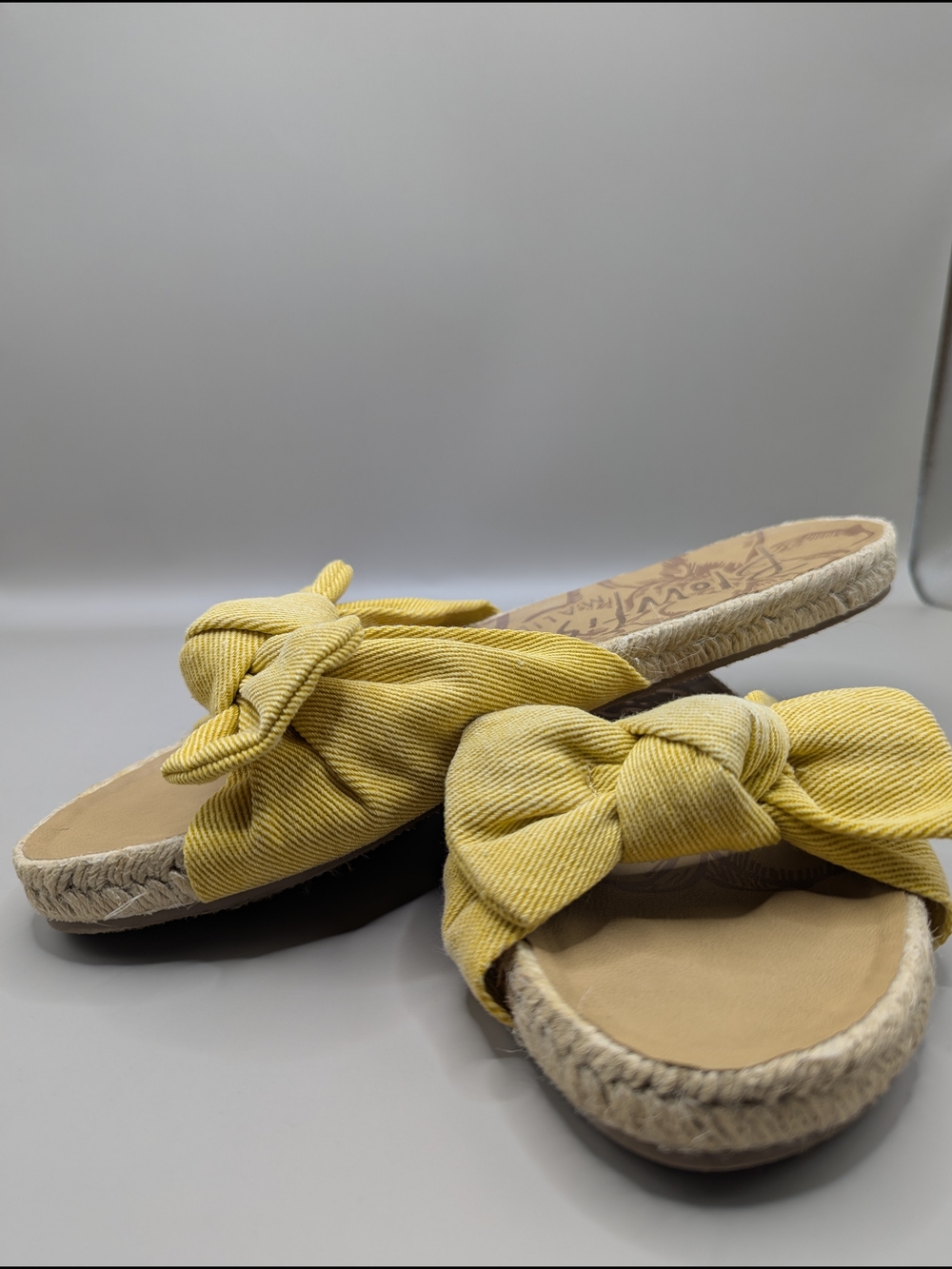 Blowfish Malibu Gihna Yellow Twill Bow Knot Espadrille Slide Sandals for Women